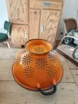 Orange enamel colander 60s